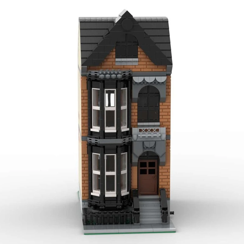MOC- 162599    Modulares Brownstone-Haus-Baustein-Modell, Ziegelpartikel-Set, kreative Geschenke, modernes Design im britischen Stil, 1047 Stück