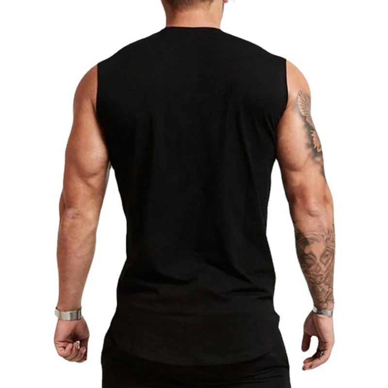 Camiseta sin mangas para hombre, ropa deportiva ajustada, de algodón puro, con cuello redondo, para entrenamiento de culturismo y gimnasio