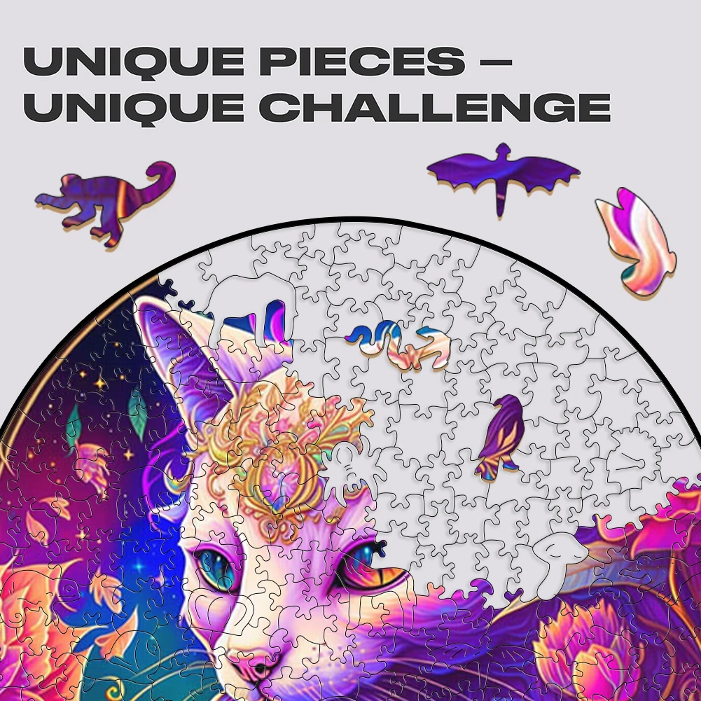 Creative Wooden Jigsaw Puzzle Board Games Animal Beautiful Cat Round Shaped Wood Puzzles Toy Secret Puzzle Box Package Best Gift