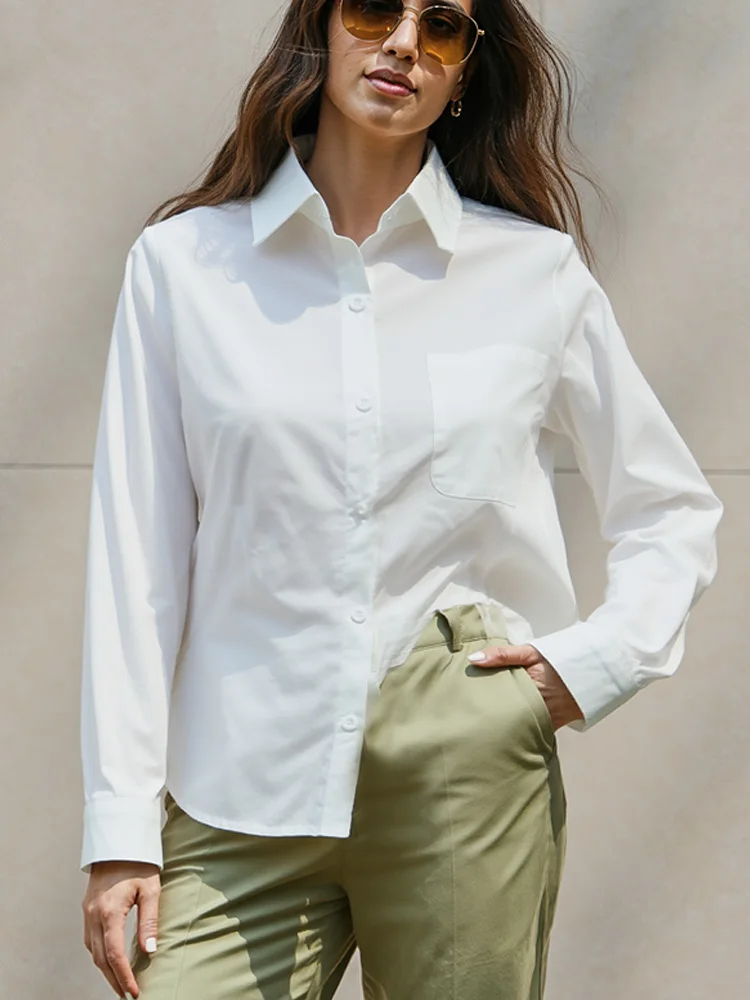 

New Fashion Single Breasted White Women's Shirts Office Lady Long Sleeve Women Blouse Elegant Simple Woman Tops Spring Clothes