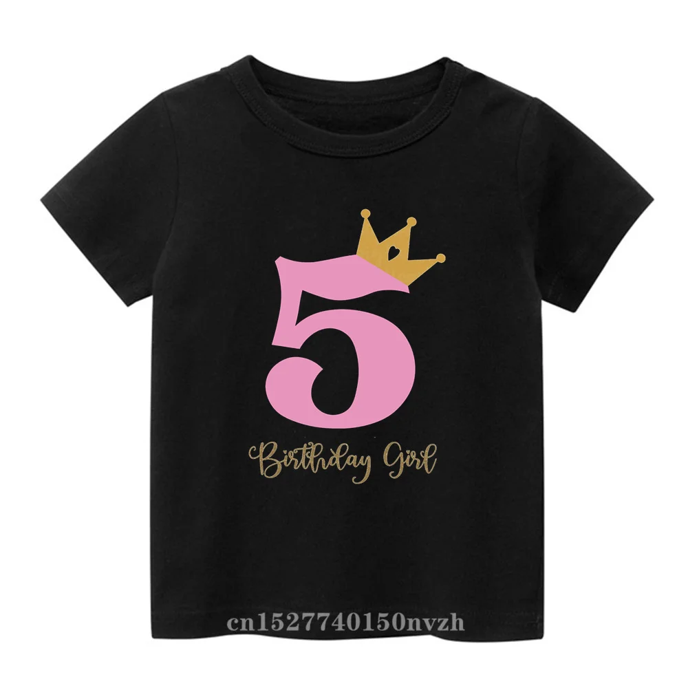 Birthday Girl King Golden Number 1-9th Black Children T-shirt Kid Party Gift Present Clothes Baby Family Group Tops Tee