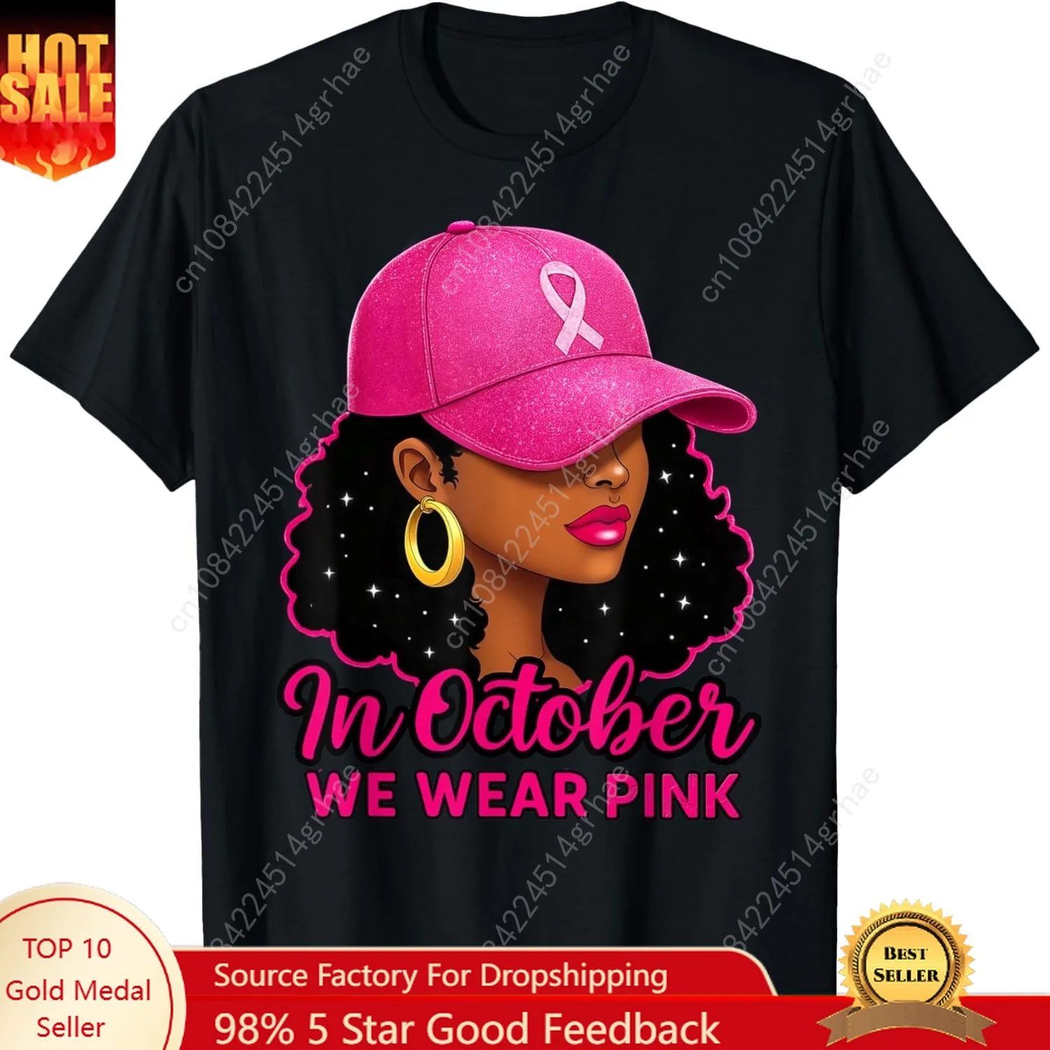 

in October We Wear Pink Black Women Breast Cancer Awareness T-Shirt