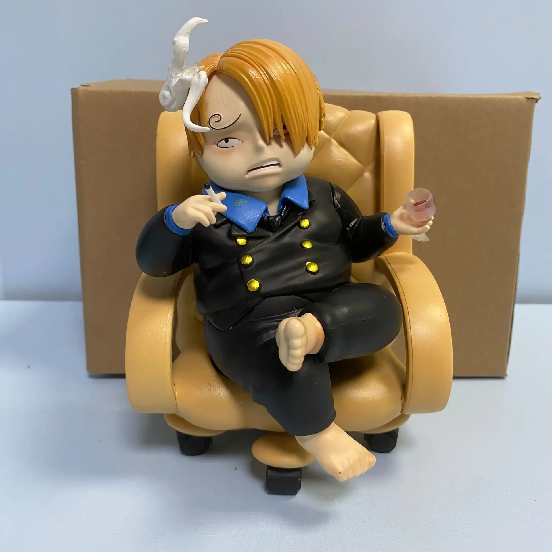 One Piece Sitting Fatty Luffy Zoro Sanji Statue Action Figurine Desk Collectible Anime Model Toys Figures Gift 15CM