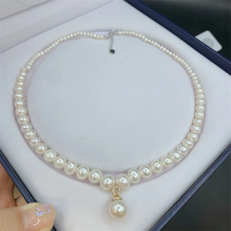 Wholesale Available 3-9mm Freshwater Cultured Pearl Necklaces Real Chokers Pearls Necklace for Women's S925 Silver Pearl Strand