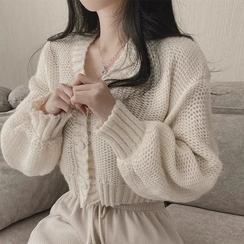 

Korejpaa, корейский модный женский кардиган, элегантный однобортный однобортный простой свитер с v-образным вырезом, пальто, нежная утягивающая одежда