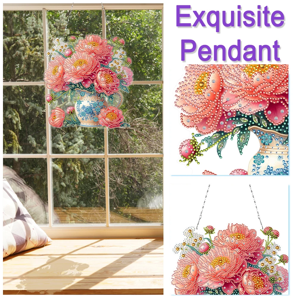 Acrylic 2D Flat DIY Diamond Painting Set Rhinestone Diamond Art Window Pendants Diamond Art Pendant DIY Home Decor Hanging Charm