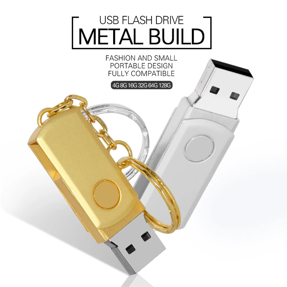 

Metal USB Flash Drive 2.0 Rotation Pen Drive 4GB 8GB 16GB 32GB 64GB Real Capacity Pendrive USB Memory Stick with Key Chain