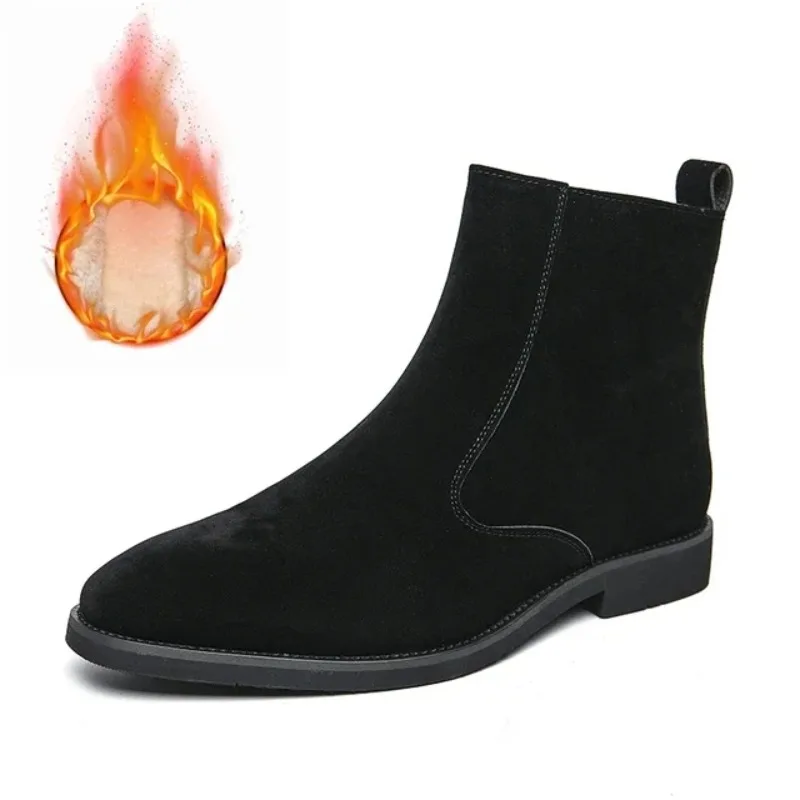 

2026 Hot Sales Warm Winter Brand Suede Leather Chelsea Boots Fashion Men Leather Ankle Boots Zip Top Quality Top High Men Shoes