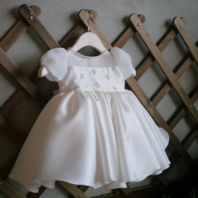 Formal Kids Baby Girl Princess Dress Crystal Beads Lace 1st Birthday Wedding Party Clothes Infant Newborn First Communion Dress