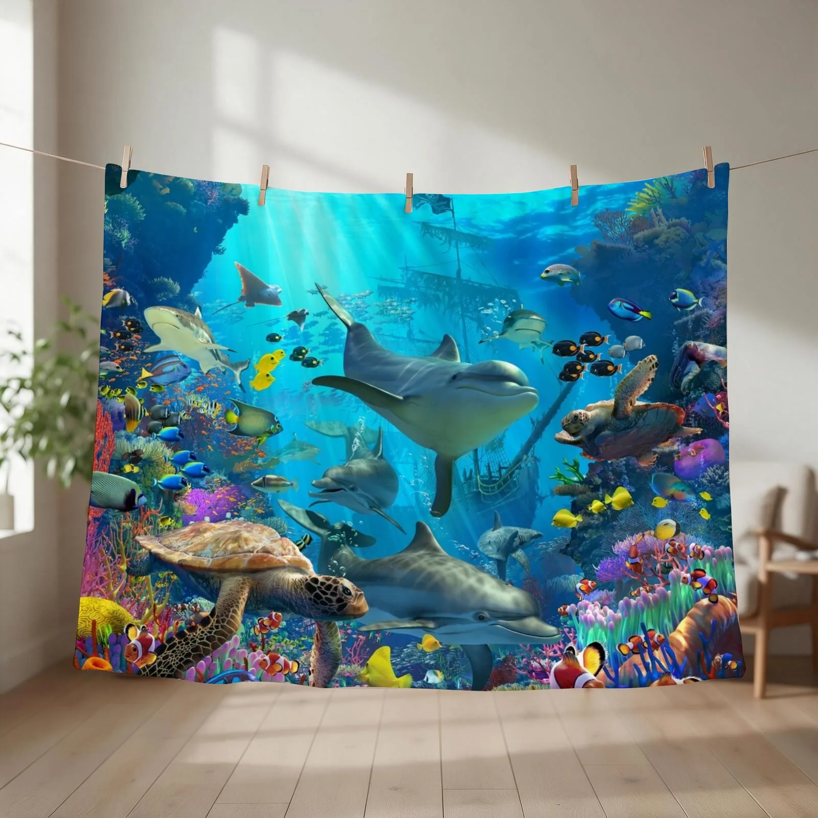 Dolphin Playground Throw Blanket couch cozy soft plush fuzzy picnic outdoor blanket