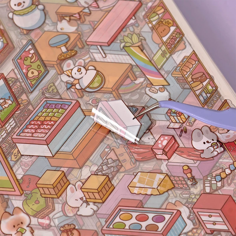 40 Pz 3D Diorama Libro di adesivi Libro silenzioso Artigianato con scene di case in miniatura 3D Visual Journal Scena Adesivi Adesivi giocattolo fai da te