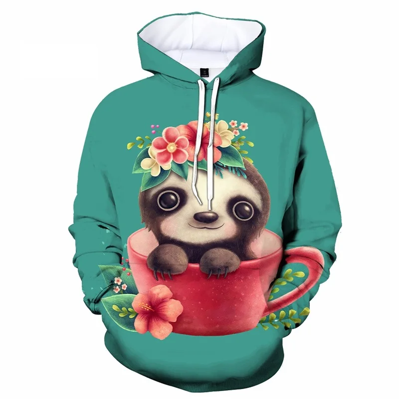 Felpe con cappuccio stampa bradipo animale 3D per uomo felpe con cappuccio grafiche folovora carino moda bambino pullover divertenti vestiti felpa con cappuccio