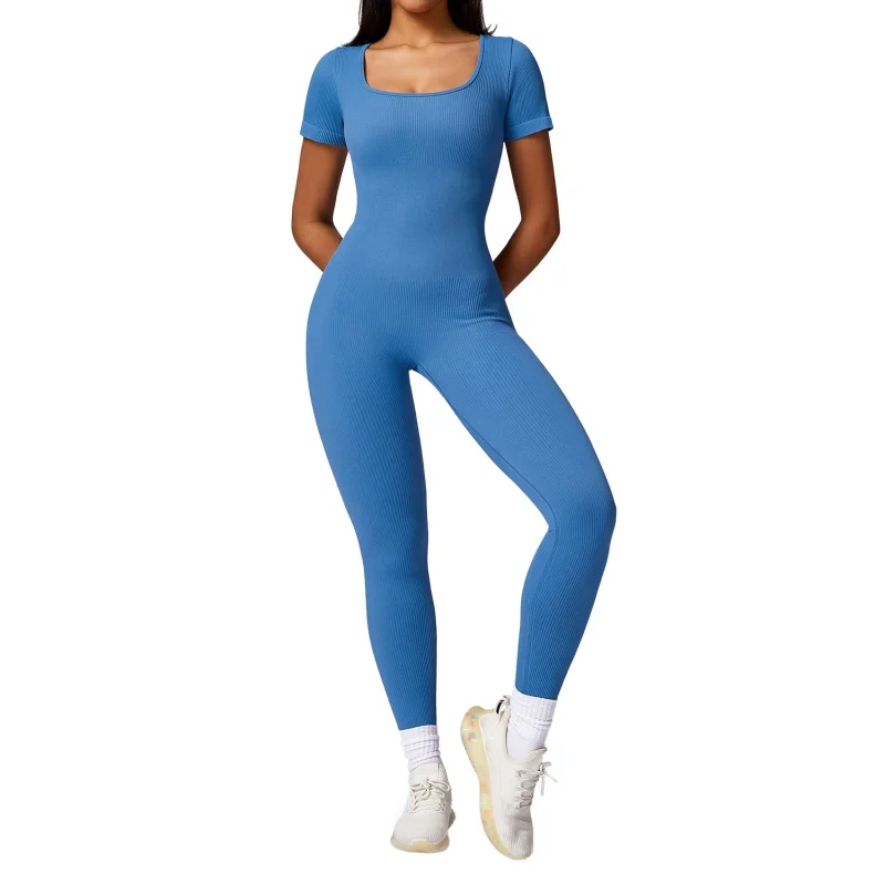 Tight Seamless Beauty Back Yoga Jumpsuit High Strength Thread Short Sleeve Fitness Exercise One-Piece Women7551