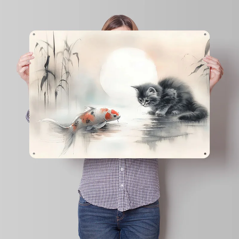 Curiosity At the Pond Metal Poster Perfect Gift for Fans Lovers Customized Wall Art Metal Sign for Decor Room Garage Accessories