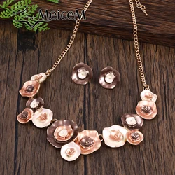 Brown Enamel Jewelry Set Rose Flowers New Design Necklace Earrings Women's Set Party Fashion Temperament Accessories for Woman