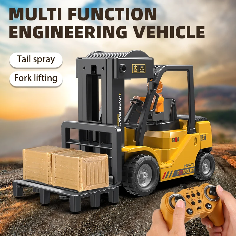 2.4Ghz Remote Control Car Rc Forklift Truck Engineering Vehicles Cranes Liftable Spray Simulated Sound Toys For Children's Gifts