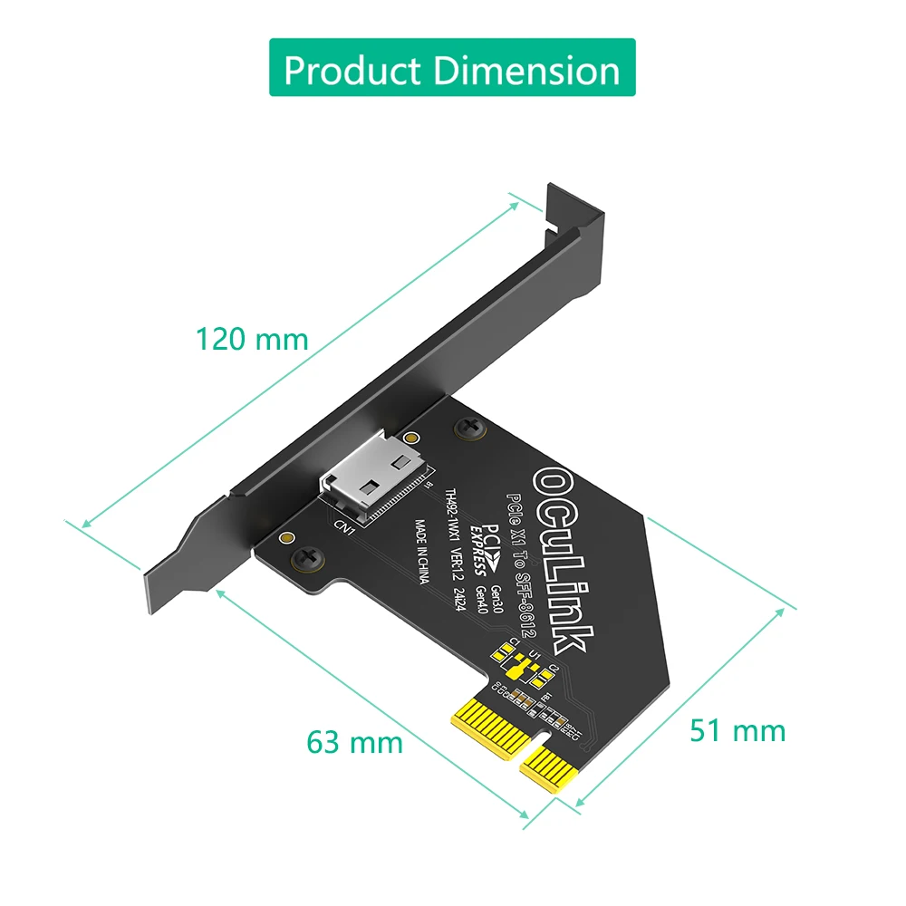 TISHRIC PCIE 1X 4.0 إلى Oculink SFF 8611/8612 محول مع قوس طويل الملف الشخصي PCI Express X4/X1 SSD إلى U.2 SFF-8612 محول