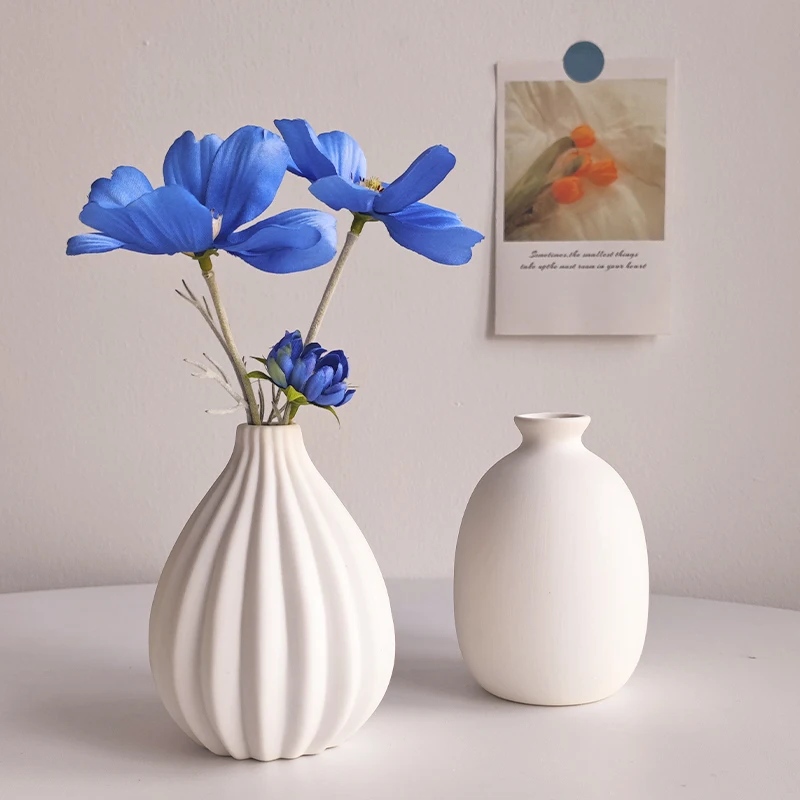 White Nordic Ceramic Vase, Modern Room Decor