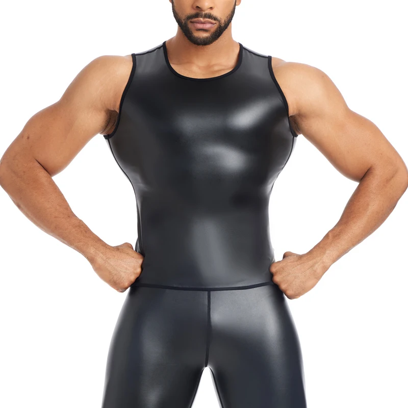 S-6XL Herren hemd Kunstleder Weste Unterhemd Wet Look ärmelloses Tank Top Shirt Pu Leder Unterhemd Freizeit anzug schwarze Hemden