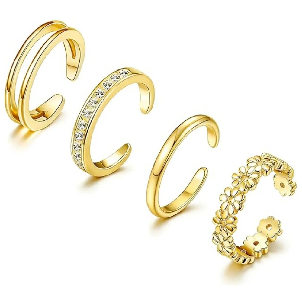 1PCS Gold Plated Shiny CZ Toe Ring for Women Girls Classic Adjustable Fashion Summer Beach Foot Ring Vacation Jewelry Gifts view 2