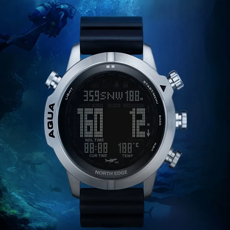 

50m Waterproof Smart Watch Men Stainless Steel Case Diving Mode Set Compass Water Depth Temperature Underwater Luminous Display