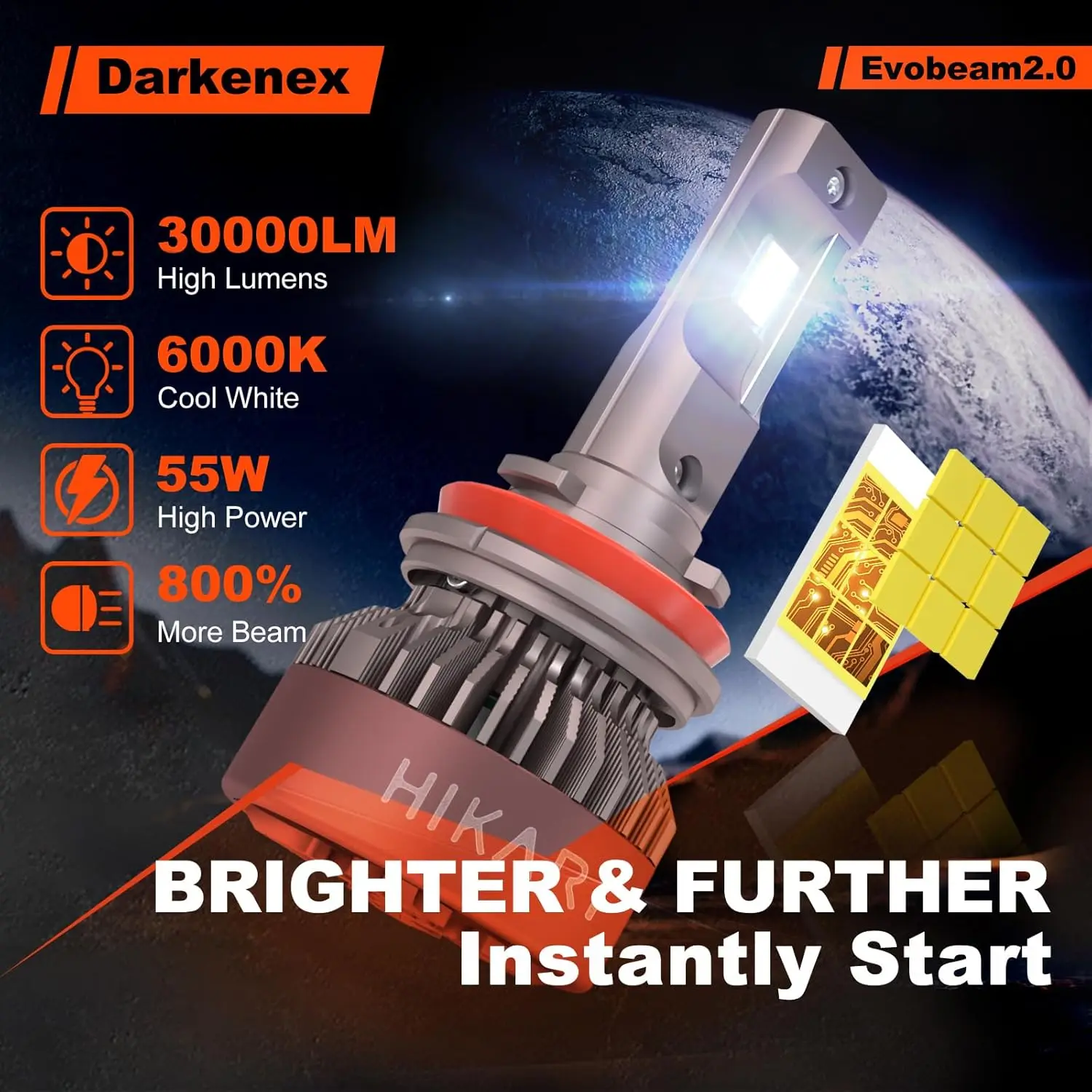 2025 Darkenex H13/9008 LED Fog light, 30000LM Pure White 6000K LED Bulbs, Plug & Play IP68 Waterproof Pack of 2