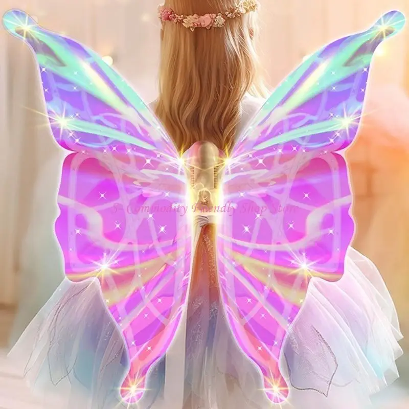85AE Fluttering Elf Wing With Music LED For Children Christmas Halloween Costume