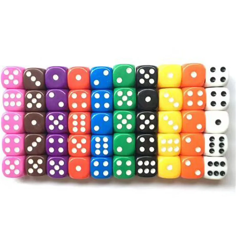 Juego de dados opacos para Bar, Pub, Club, fiesta, juego de mesa, 16mm, multicolor, seis caras, D6, 10 Uds.