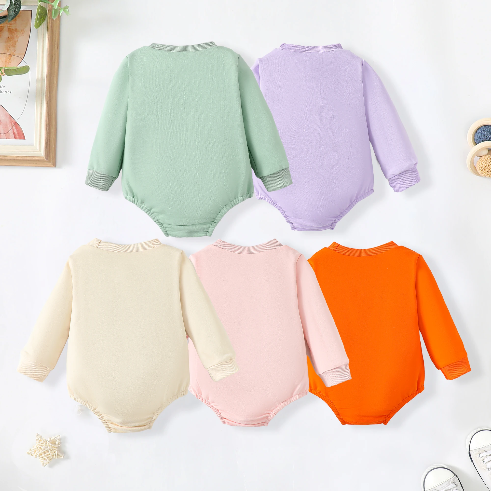 Baby Girl Comfortable Soft Casual Solid Color Crewneck Long Sleeve Triangle Romper Autumn And Winter For Toddler Girl