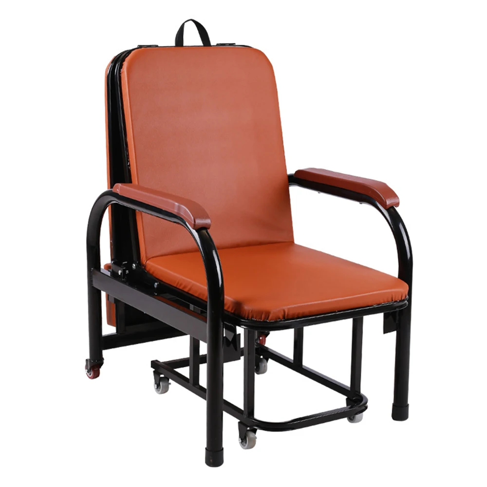 Medical Recliner Chair Hospital Chair Companion Chair Folding Attendant Chair Steel Frame Leather Surface Adjustable Backrest