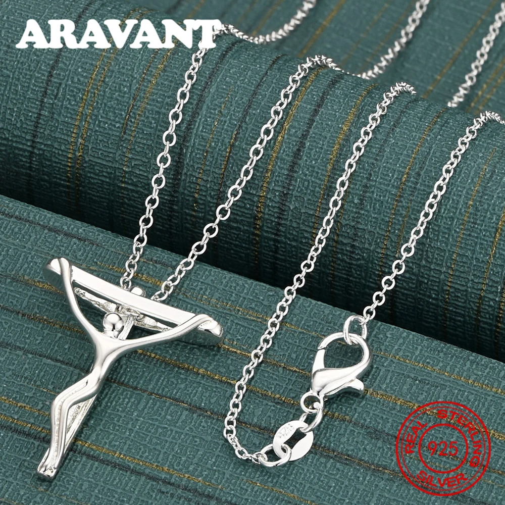 925 Sterling Silver Cross-Shaped Human Figure Pendant Necklace For Women, Commuter Accessories, Christmas Gifts, Jewelry
