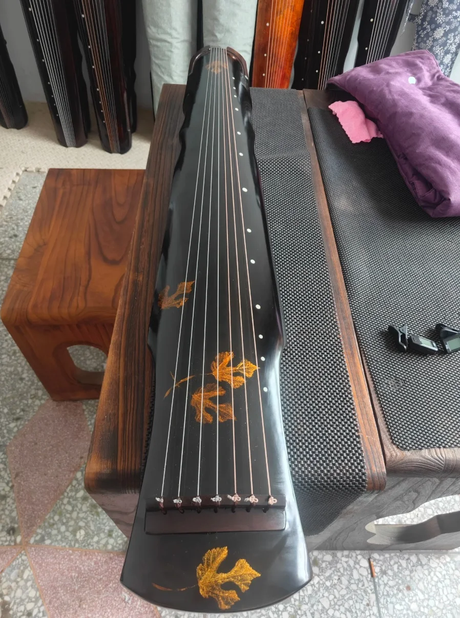 7 Strings Guqin Chinese String Instrument with Leaf Printed Pattern for Beginner & Professional