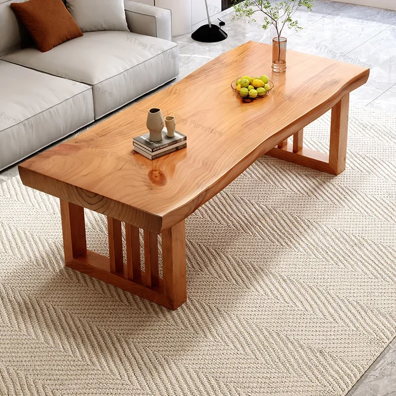 Nordic Modern Coffee Table Whole Board Natural Edge Tassel Design Sofa Tables Solid Wood  Living Room Mesa Drawer Home Furniture