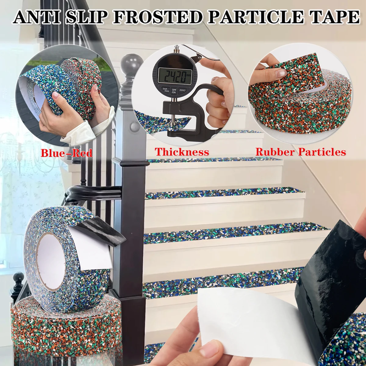 

Non Slip Rubber Tape PE Material High Adhesion Safety Tape Used Non Slip Tape Blue/Red Trails Bathroom Swimming Pool Humid Area