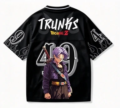 Dragon Ball Trunks Printed Mesh Jersey Quick Drying Anime Future Style Flame Pattern Sword 49 Sports and Leisure Loose Top