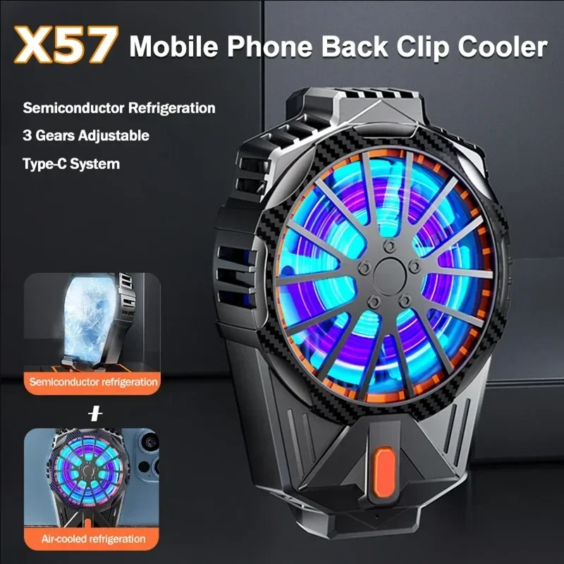 

X57 Mobile Phones Heat Sink 3 Gears Adjustable Semiconductor Cooling Fan Radiator Back Clip Game Cooler for PUBG IPhone Android