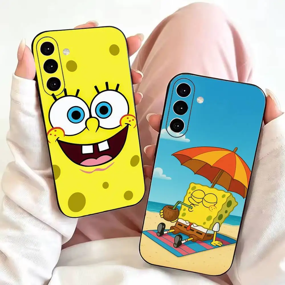 Cartoon S-SpongeBob Cute Phone Case Black Silicone Soft For Samsung Galaxy A73,A72,A71,A70,A53,A52,A51
