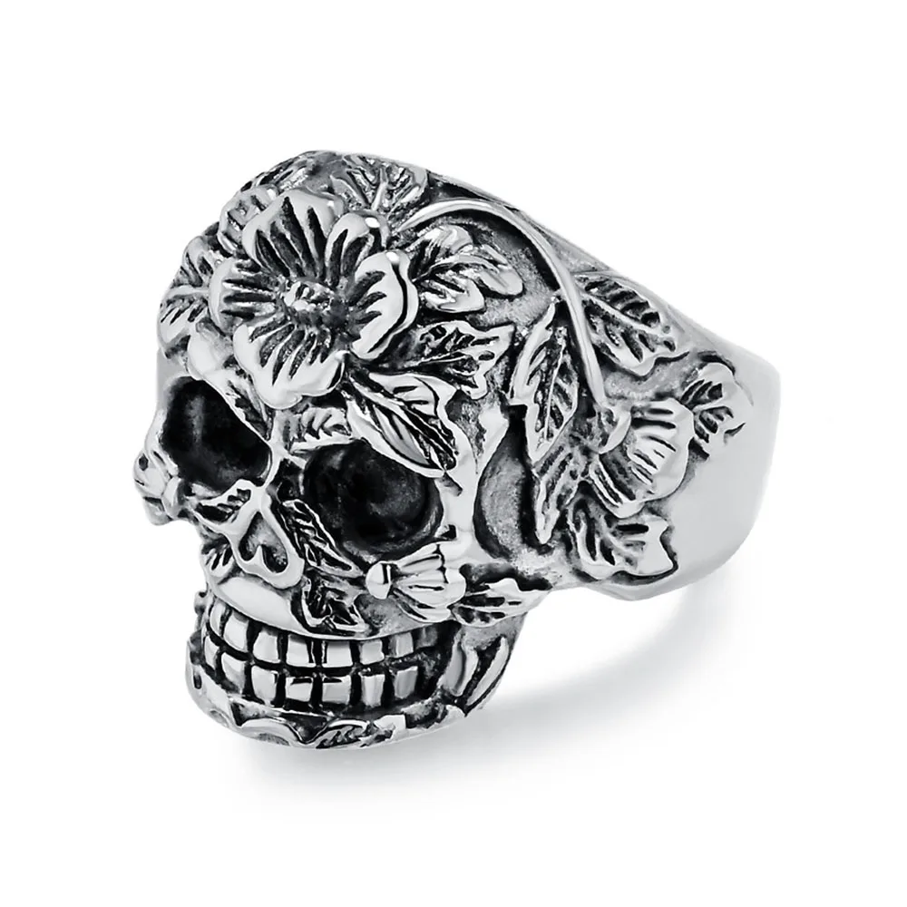 European And American Retro Pattern Skull Titanium Steel Ring Men\'s Ghost Head Hand Jewelry