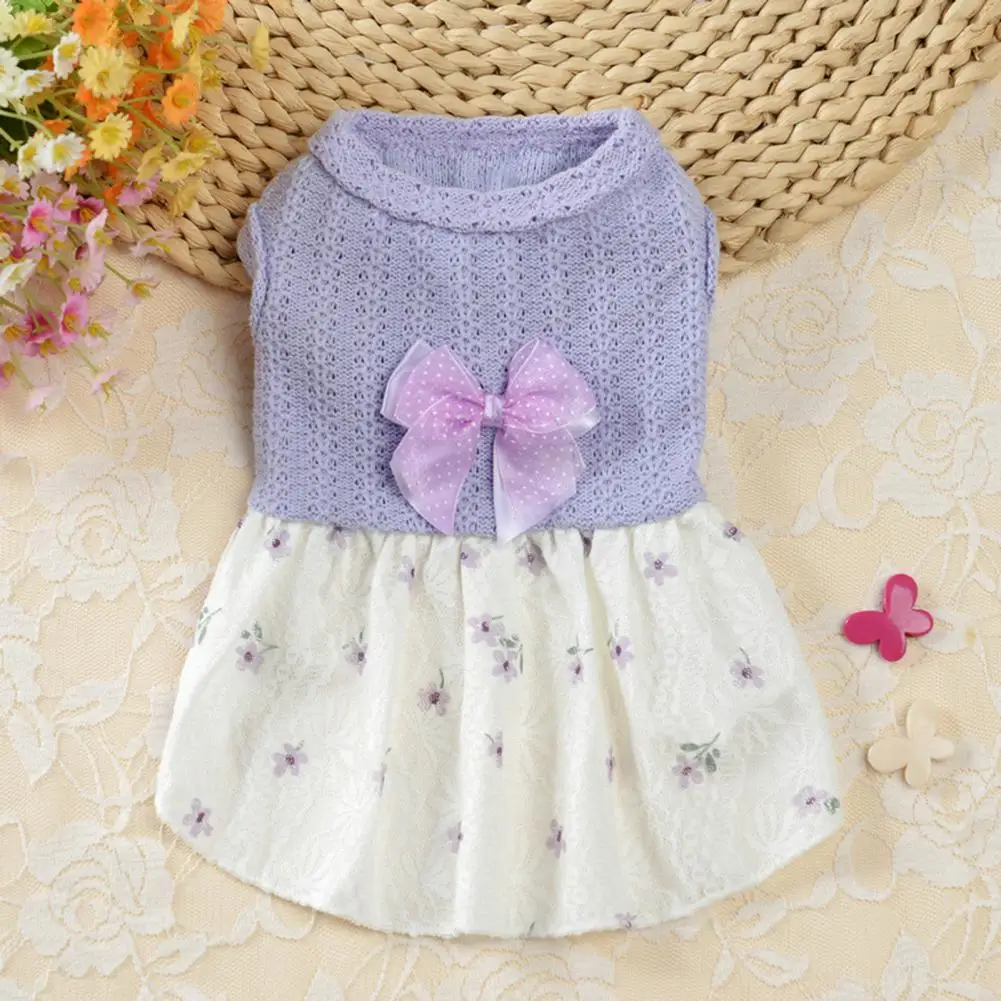 Adorable Stylish Sweet Ladylike Dog Dress Cotton Dog Clothes Bow Tie for Daily Life