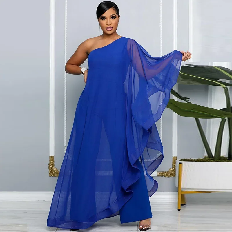 Elegancki szyfonowy kombinezon z jednym ramieniem i szerokimi nogawkami, damski strój na wieczorne przyjęcie, urodziny, jednoczęściowy romper, ogrodniczki, kombinacja damska.