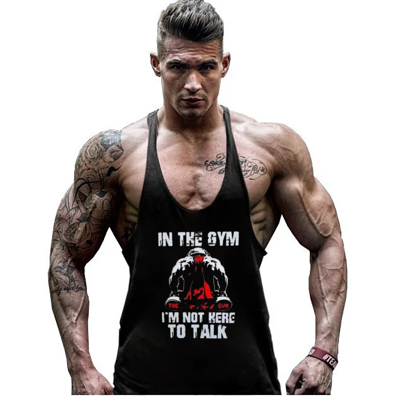 

Men's "In The Gym I'm Not Here To Talk" Graphic Tank Top - Lightweight Breathable Sleeveless for GYM Fitness, Running & Training