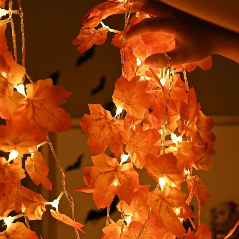 Artificial Autumn Maple Leaf Pumpkin String Lights LED Fairy String Light Fall Thanksgiving Decor Halloween Party DIY Supplies