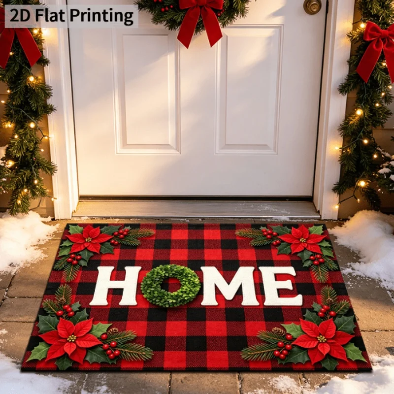 Felt Floor Mat, Gingerbread House Print, Sweet Holiday Wishes Letter Pattern, Household Indoor Christmas Decor Rug