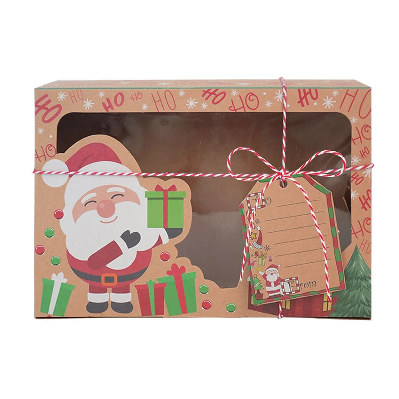 Świąteczne pudełka na ciasteczka z papieru pakowego Pudełka na żywność Pudełka na przysmaki z przezroczystym okienkiem Navidad Decor Xmas Gift Bag