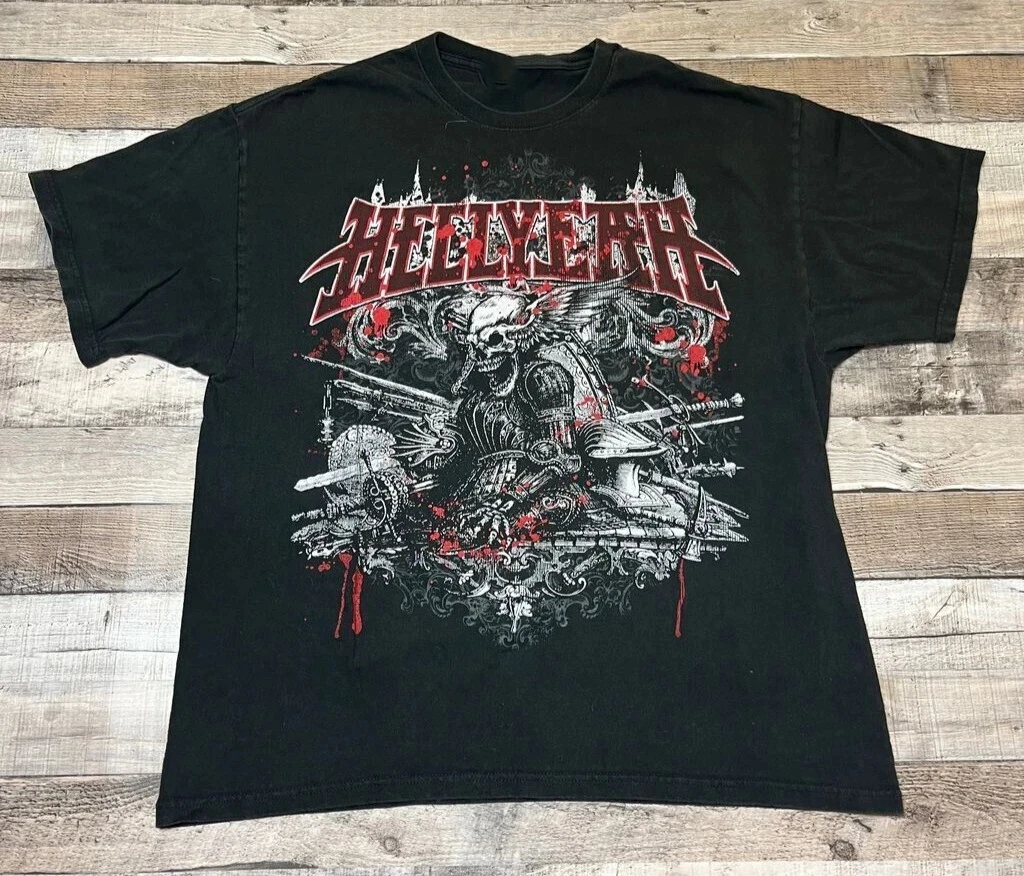 

Vtg HELLYEAH полоса с коротким рукавом хлопковая черная полноразмерная футболка для мужчин и женщин летняя повседневная хлопковая футболка с круглым вырезом