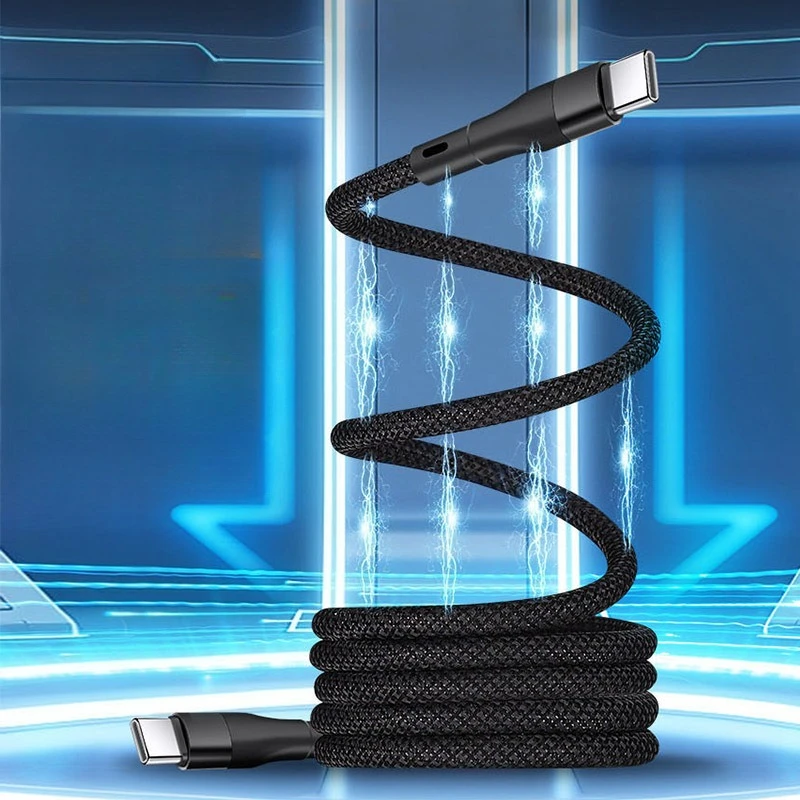 

Magnetic Charging Cable, Fast USB-C Data Cable for Huawei Apple, Telescopic Dual Type-C Storage Cord