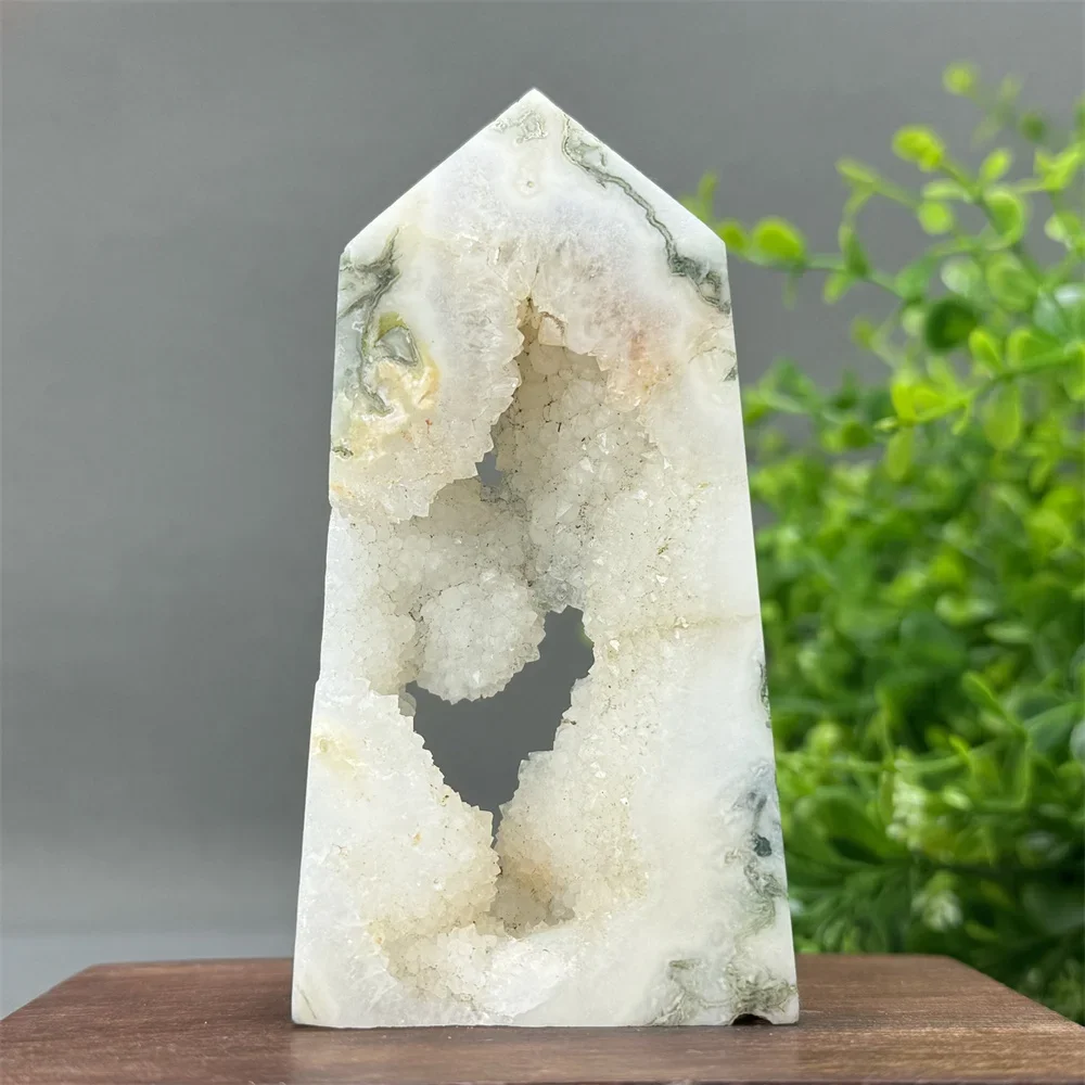 Natural Crystal Aquatic Moss Agate Geode Obelisk Reiki Spiritual Healing Wand Meditation Witchcraft Sacrifice Home Decor Gift