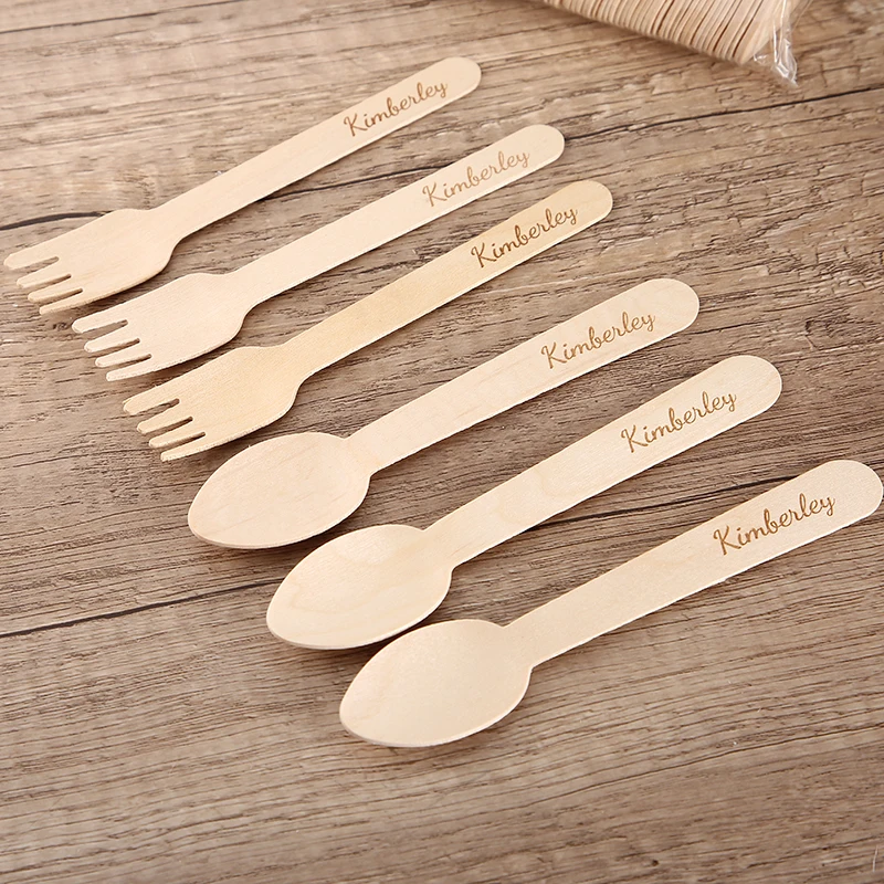 100 pcs Custom Dessert Mini Spoons Wooden Ice cream Spoons coffee stir Drink Stirrers,kids party, birthday Wedding Shower Favors