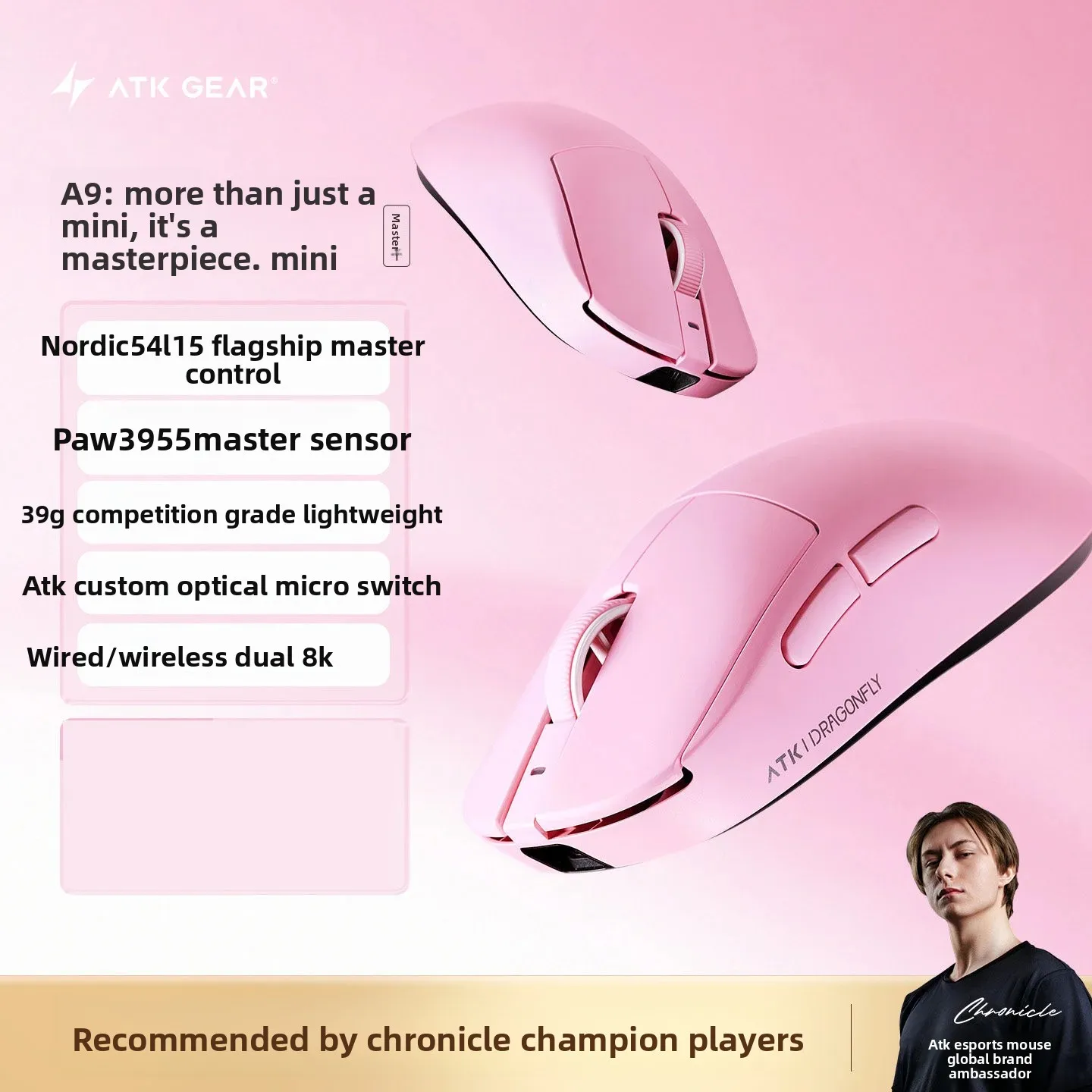NEW ATK A9 MINI/AIR 2mode A9 Air Plus PAW3955 Gaming Mouse