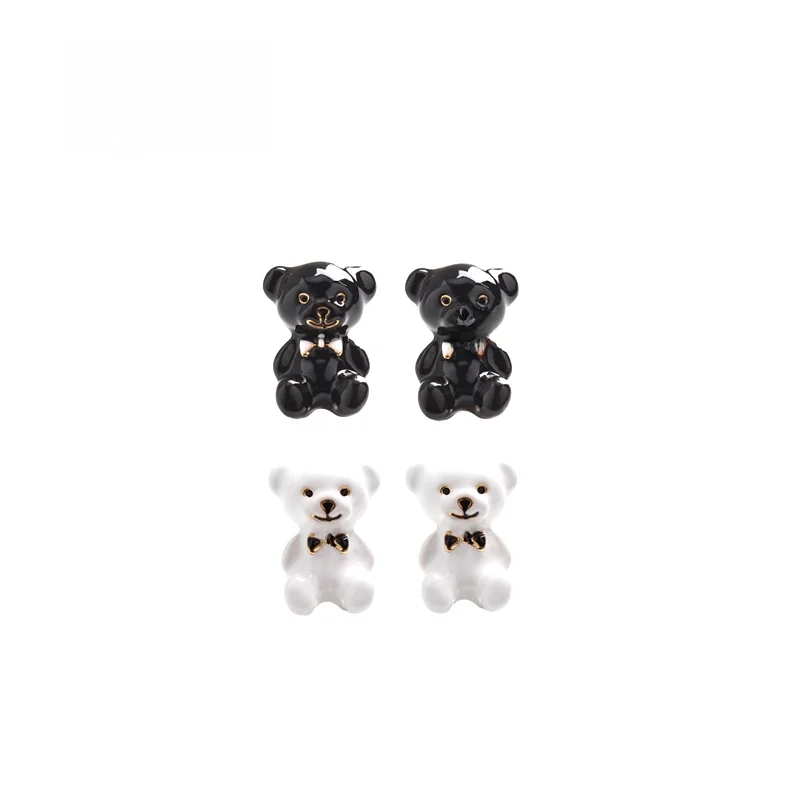 sumni-cute-black-white-bear-earrings-women's-fashion-jewelry-enamel-drip-glaze-s925-silver-needle-studs-animal-shape